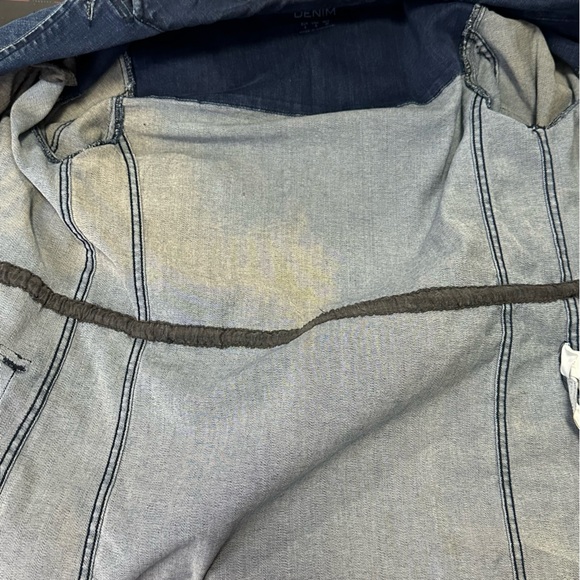 Zara Women’s Blue Distressed Denim Leather Elbow Patches Drawstring Jacket S - Picture 10 of 15